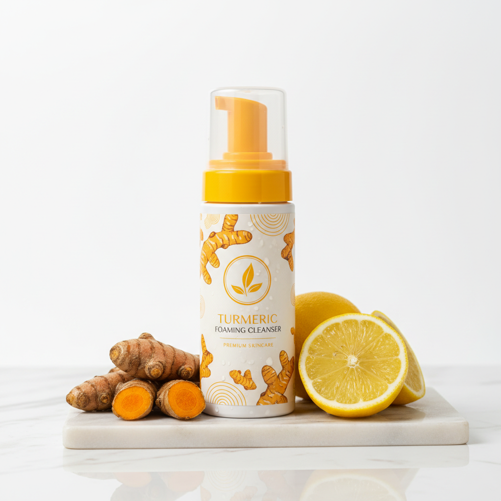 Turmeric & Lemon Foaming Face Wash – Brightening Daily Cleanser with Brush