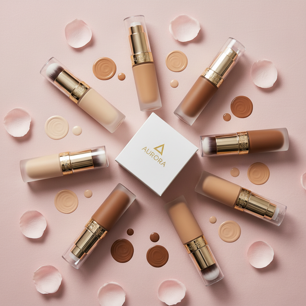 Rotating foundation flat lay with multiple shades
