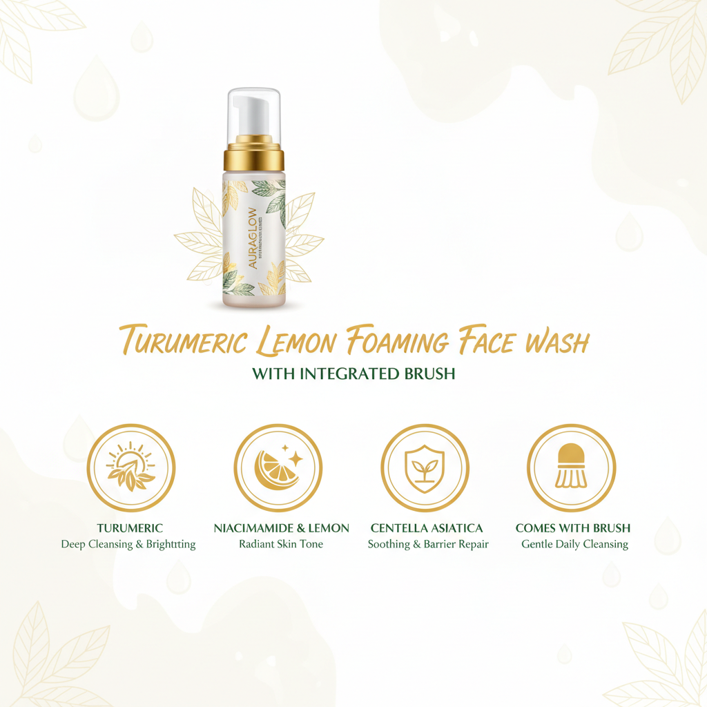 Turmeric & Lemon Foaming Face Wash – Brightening Daily Cleanser with Brush