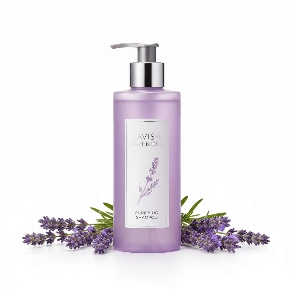 Lavender shampoo product shot