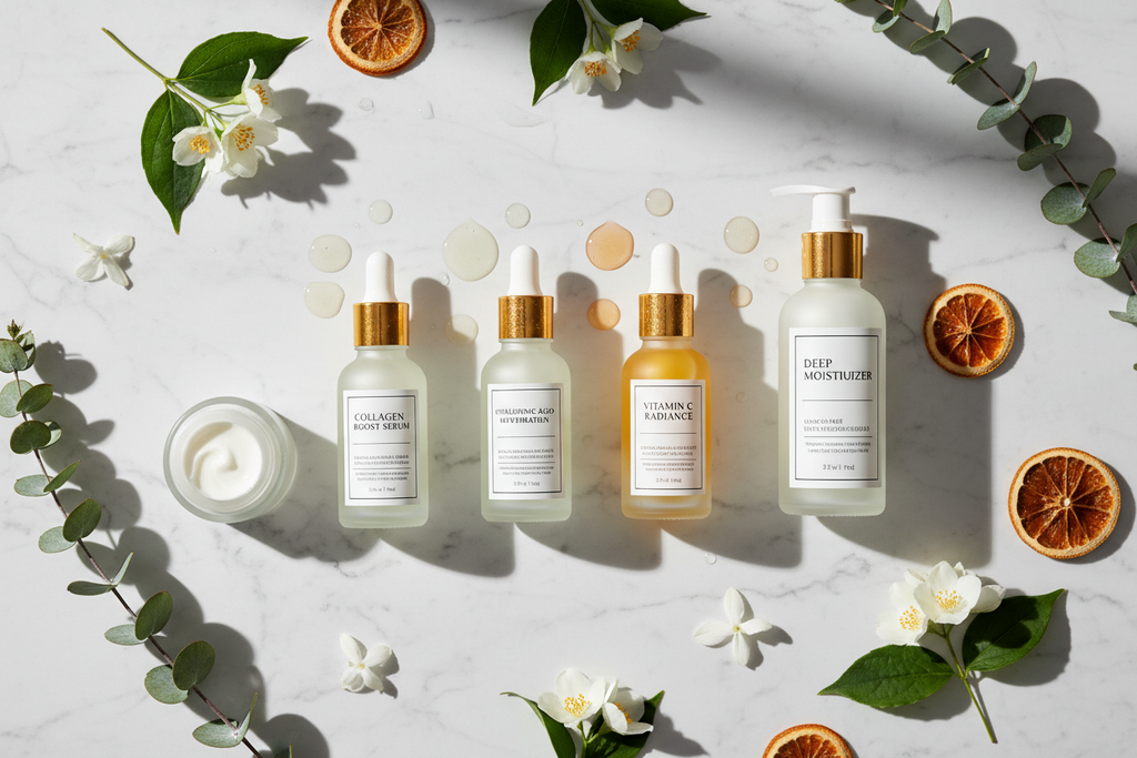 Skincare set flat lay